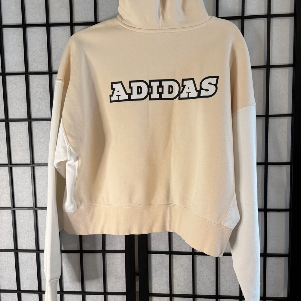 Adidas Women's Logo Play Cream & White Cropped Hoodie Large - Picture 6 of 7